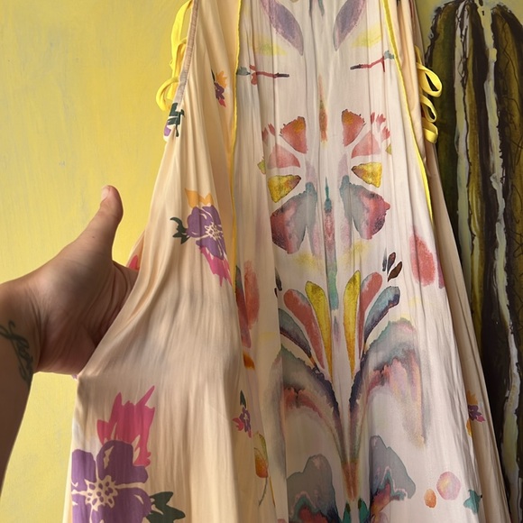 Free People 🌼 Dream Free Mini Tank Slip Dress Yellow Boho Floral Size M - Picture 6 of 11